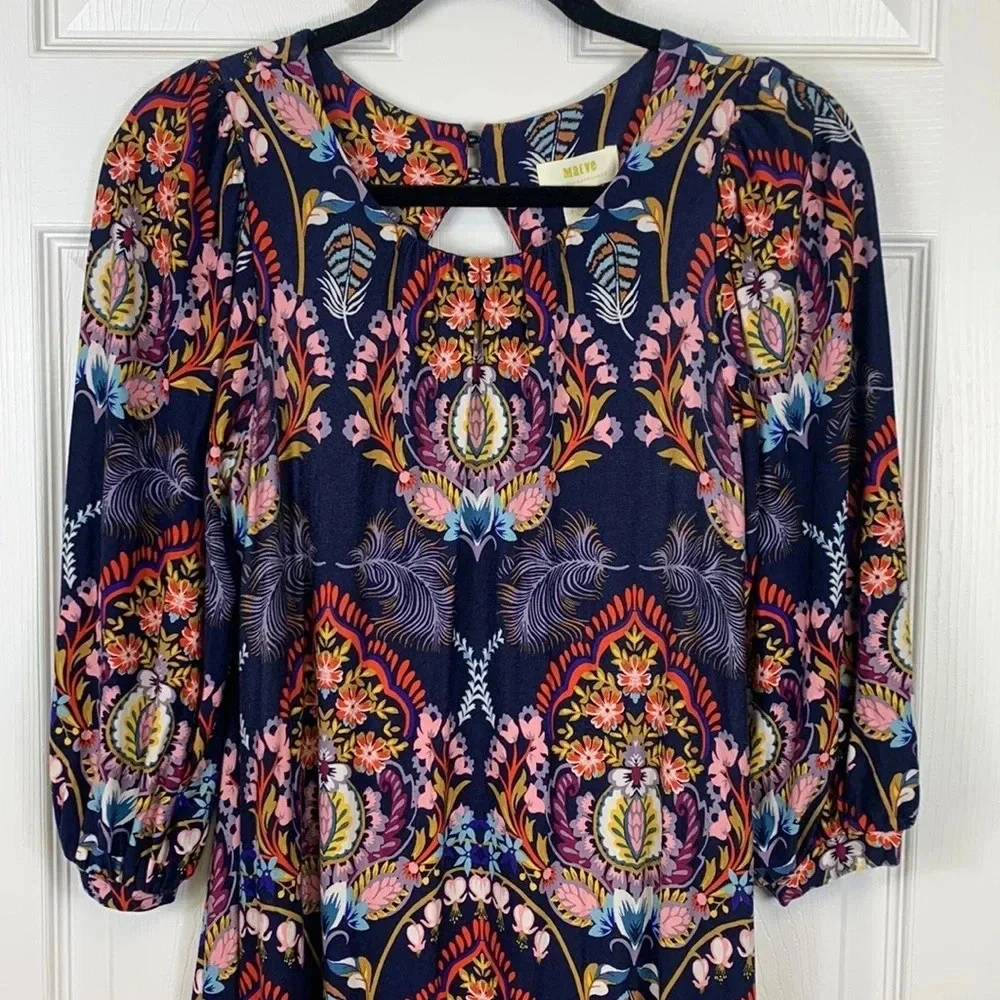 Anthropologie Maeve Sawyer navy floral open back dress sz xs - Picture 3 of 10